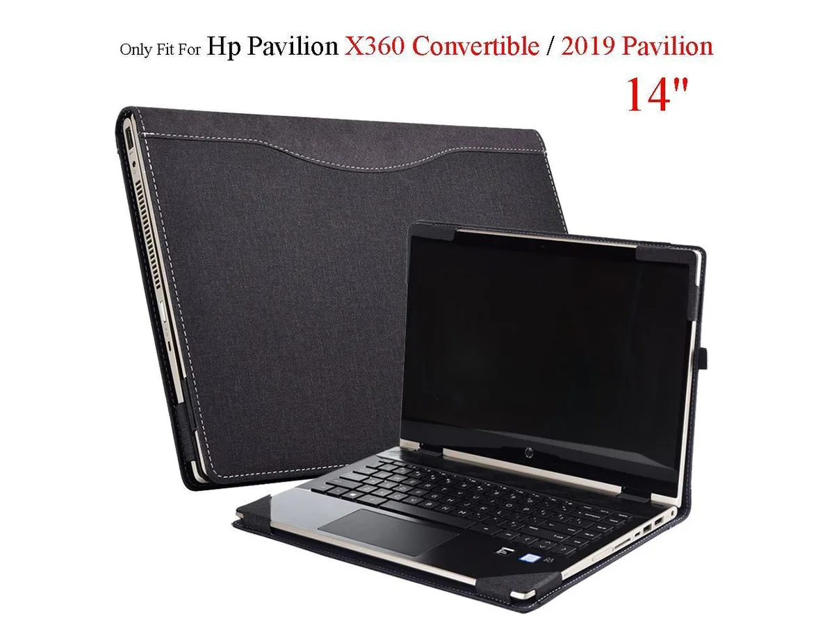Dark PU leather laptop sleeve with pen holder, fitted for 14-inch HP Pavilion convertible