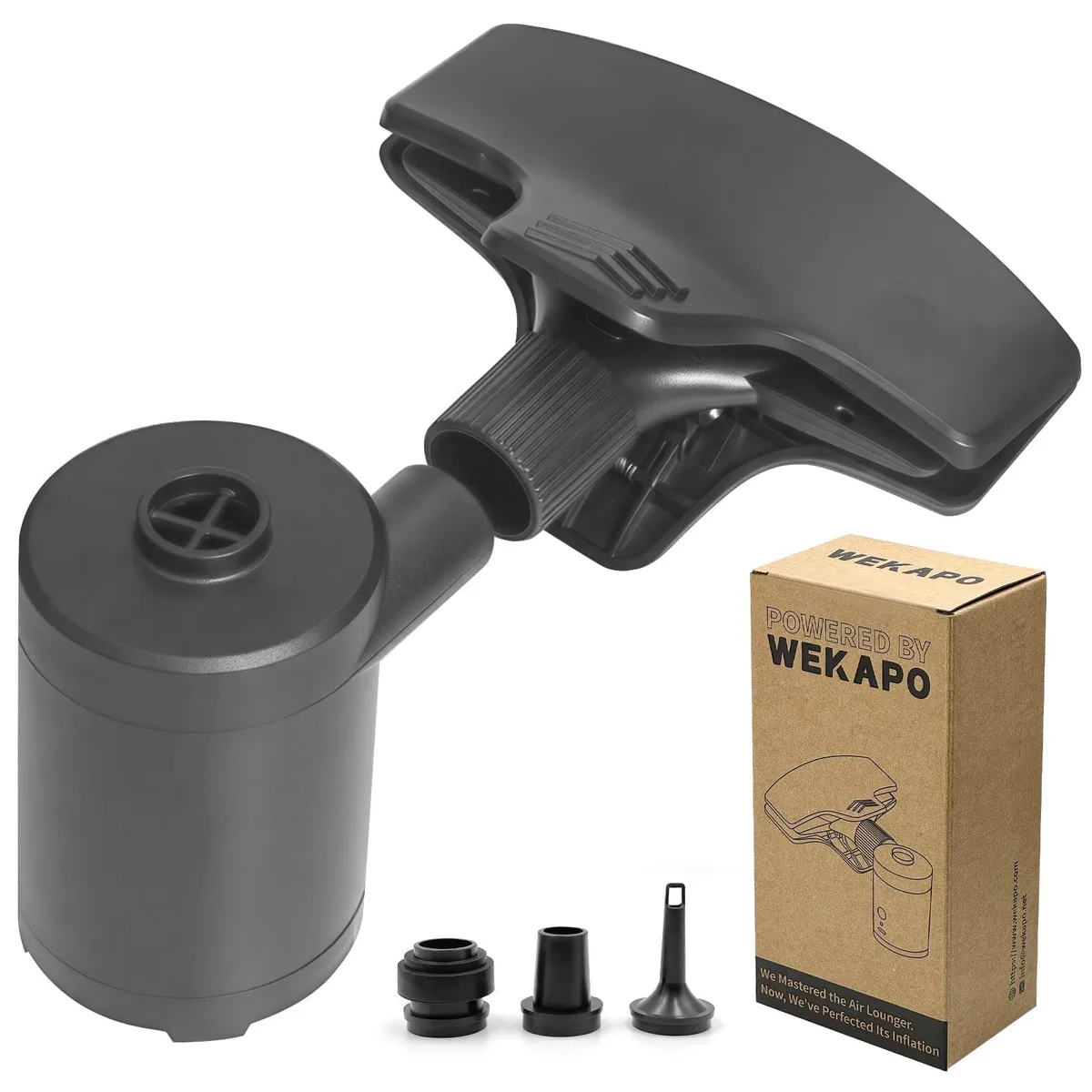 Small rectangular plastic pump with multiple nozzle attachments