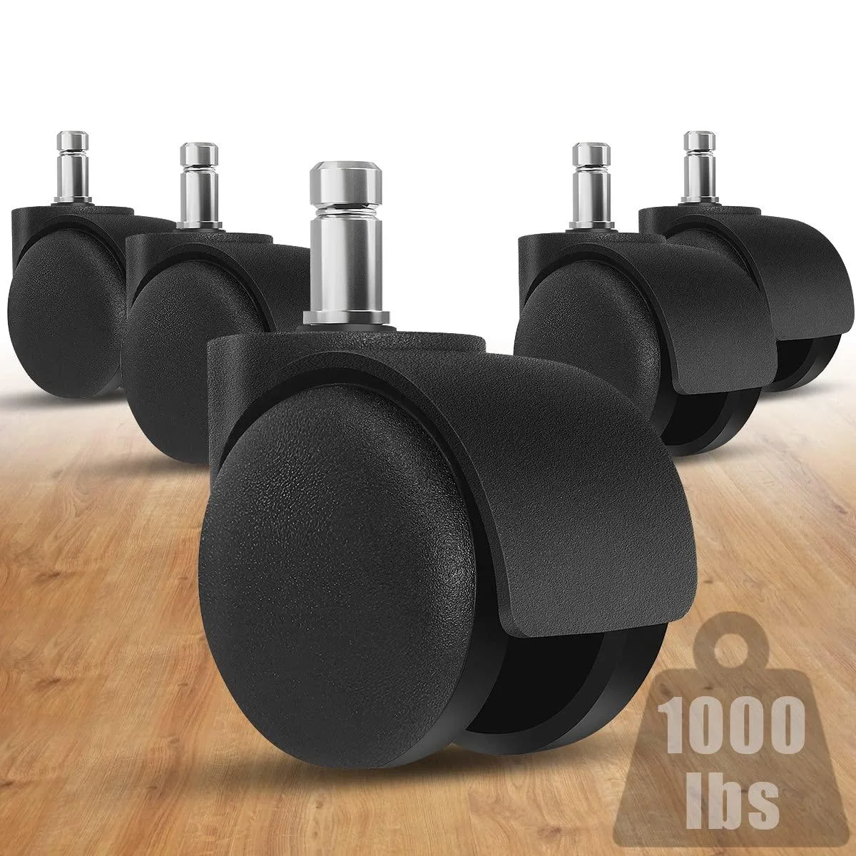 Five gray 2-inch stem-mount caster wheels in a set of five