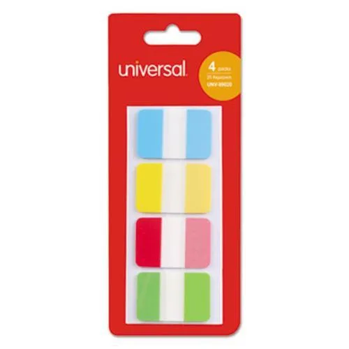 Pack of 100 assorted color self-stick index tabs in dispenser