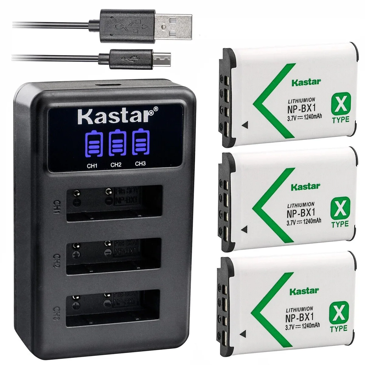 Kastar Kastar NP-BX1 3-pack battery &amp; LCD triple USB charger — product photo