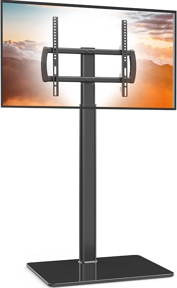 Bipra Bipra Floor TV Stand 27-65 inch VESA 100-400mm 80° Swivel 4 Height 88lbs 10mm Glass HT1002B — product photo