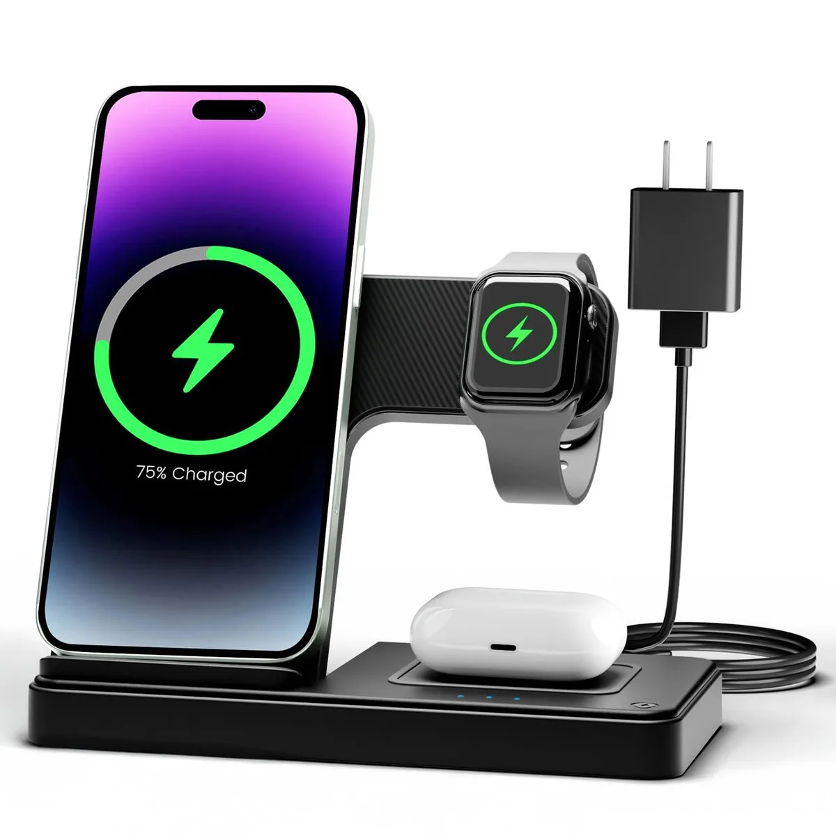  GETPALS W336 3-in-1 wireless charging station black — product photo