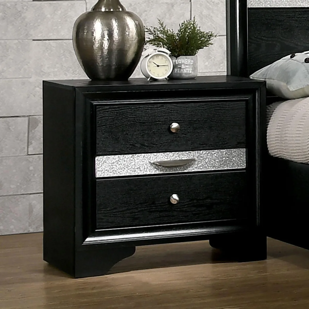 tuphen tuphen Nightstand Black Silver 26W 16D 26H — product photo