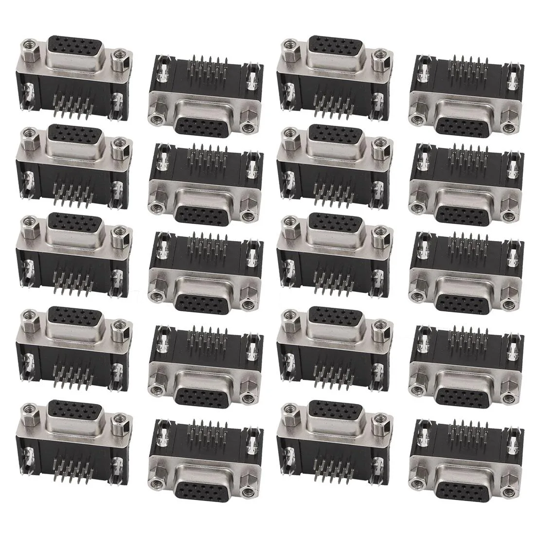 Unique-Bargains Unique-Bargains 20Pcs DB 15 Pin 3 Row Female D-SUB VGA Connector PCB Mounting Right Angle straight blade plug — product photo