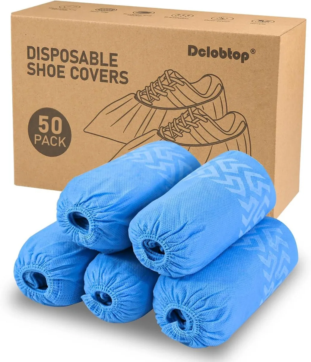 Blue disposable shoe covers, non-slip, XL pack of 50