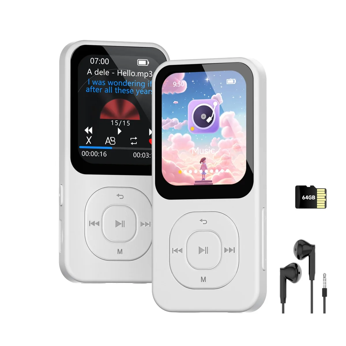  PECSU S2-NEW-White 64GB mp3 player Bluetooth 5.3 30H 2.01in White — product photo