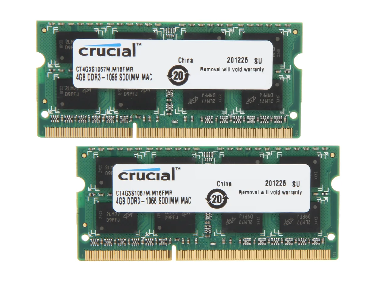 Crucial Crucial CT2K4G3S1067M 8GB (2 x 4GB) DDR3 1066 SO-DIMM memory upgrade — product photo