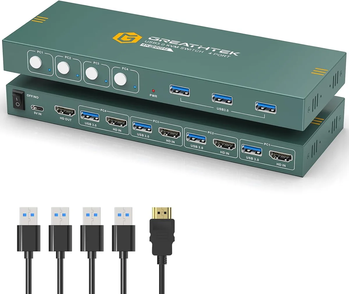 BFKK BFKK USB 3.0 KVM Switch 4-Port HDMI 4K@60Hz 3 USB 3.0 Ports Button Switch — product photo