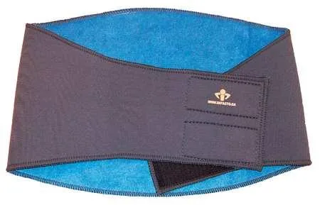 Black thermal back wrap, size L, contoured fabric with hook-and-loop closure