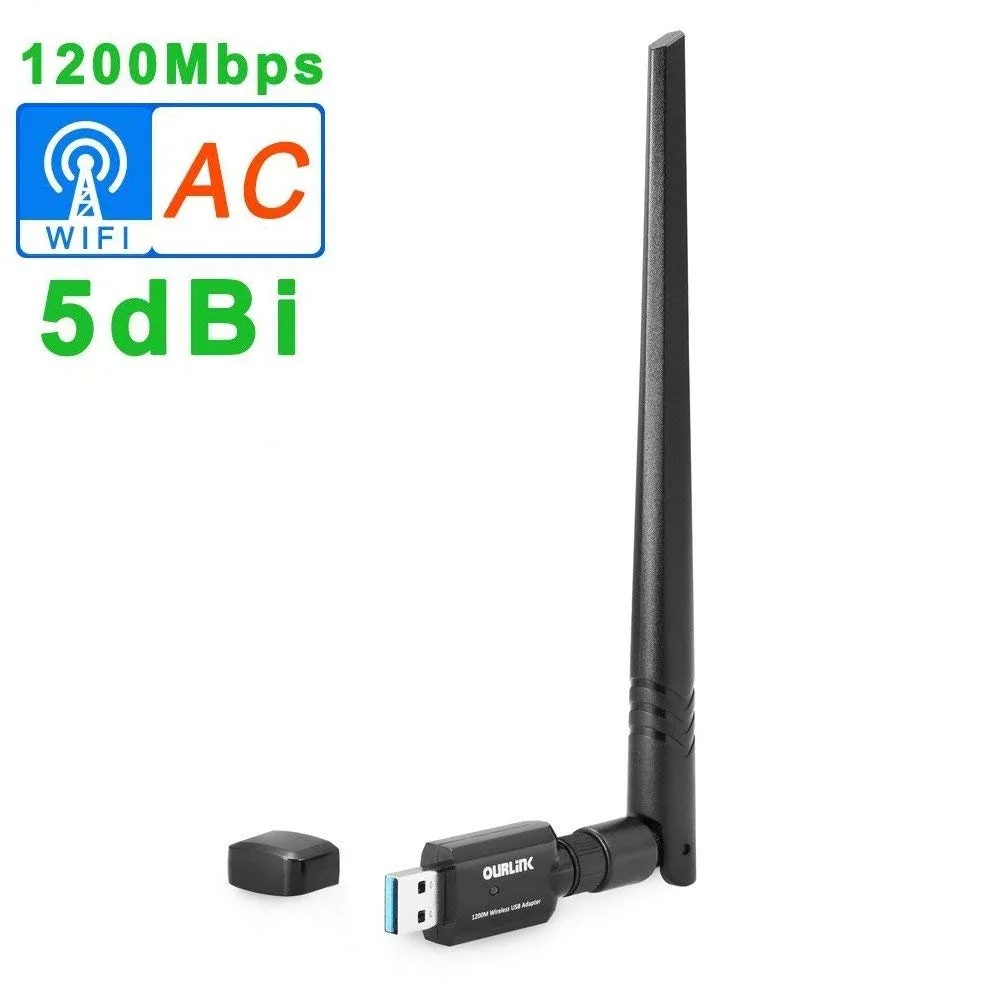 OURLINK OURLINK AC1200 Dual Band USB 3.0 Wi-Fi Adapter 5 dBi Antenna Black — product photo