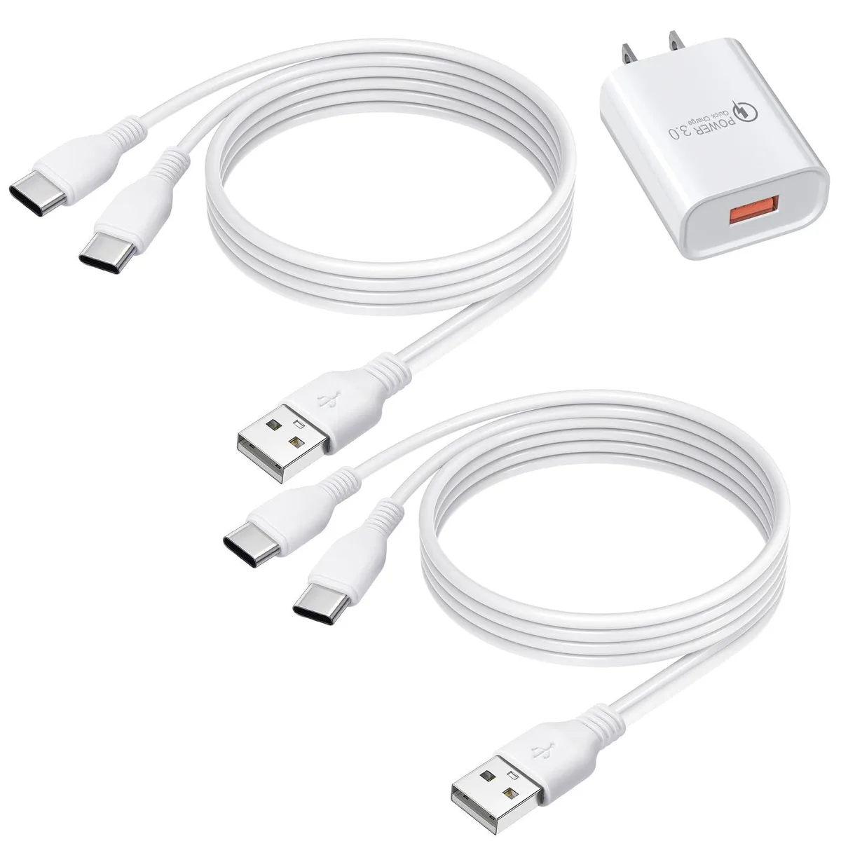  YEAOI 2PK USB-C Cable 18W Adapter 1.6ft White — product photo