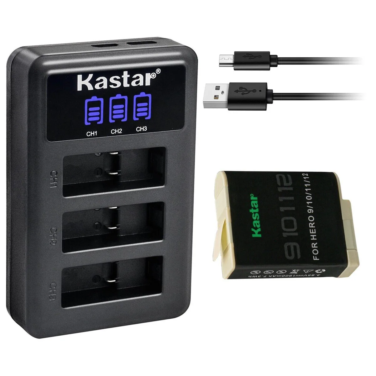 Kastar Kastar 1-Pack Battery &amp; LCD Triple USB Charger for GoPro HERO12/11/10/9 — product photo