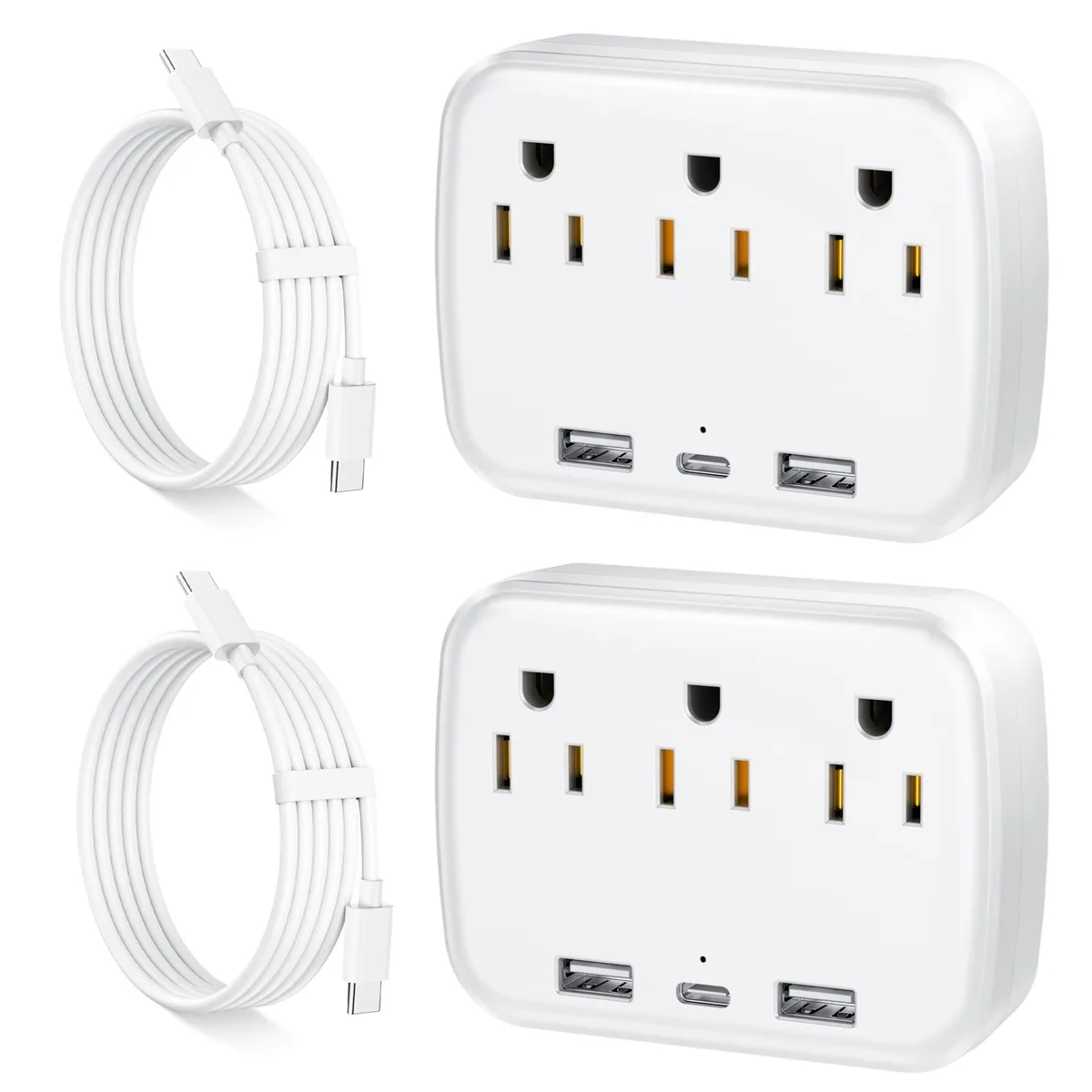  Penemay 6-in-1 Outlet Splitter 3 AC 3 USB 20W PD 2 Pack White — product photo
