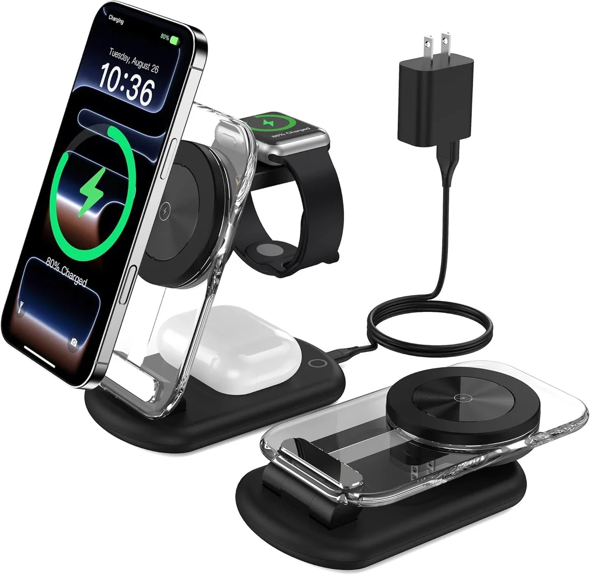  Mukiya T618-F 3-in-1 Magnetic Wireless Charging Station for Apple Devices Upgraded Black — product photo