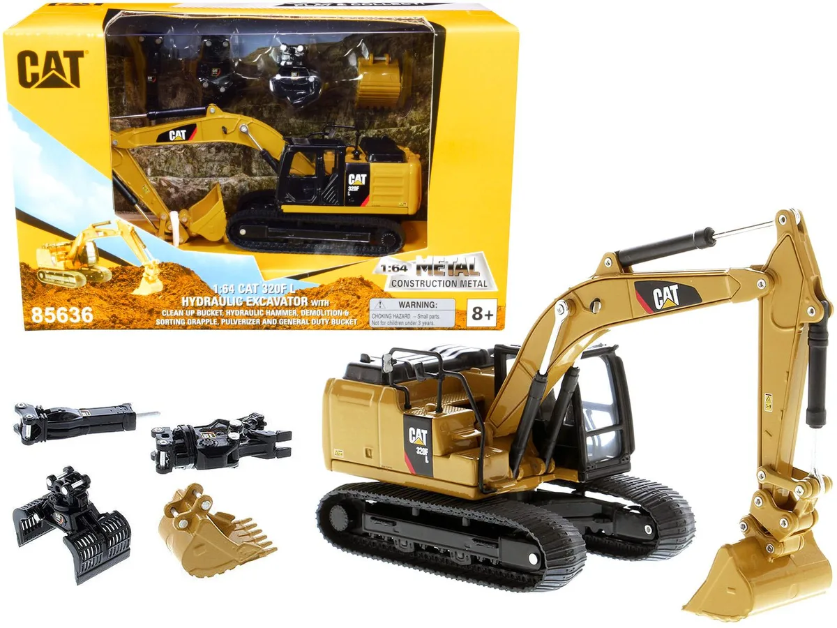 DieCast Masters DieCast Masters CAT 320F L Excavator 1/64 with 5 Work Tools hobby collectible — product photo