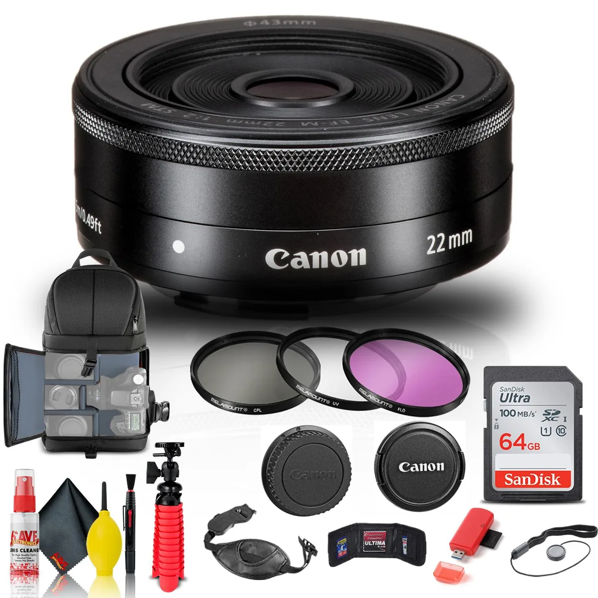 Canon Canon EF-M 22mm f/2 STM Lens Kit with Filter, Backpack, 64GB Card — product photo
