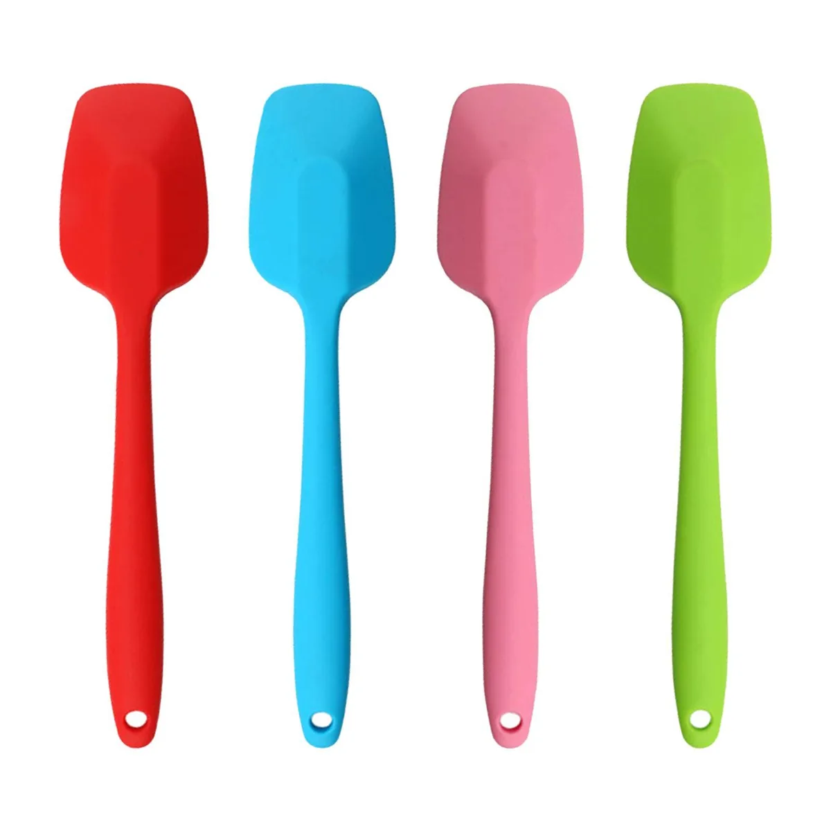 Four 10.6-inch seamless silicone spatulas with hanging loops