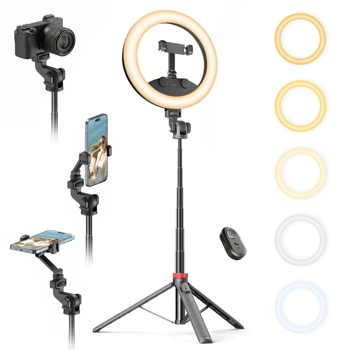 Neewer 10'' Selfie Ring Light with 64'' Tripod Stand, 5000mAh Battery, Bluetooth Remote — product photo