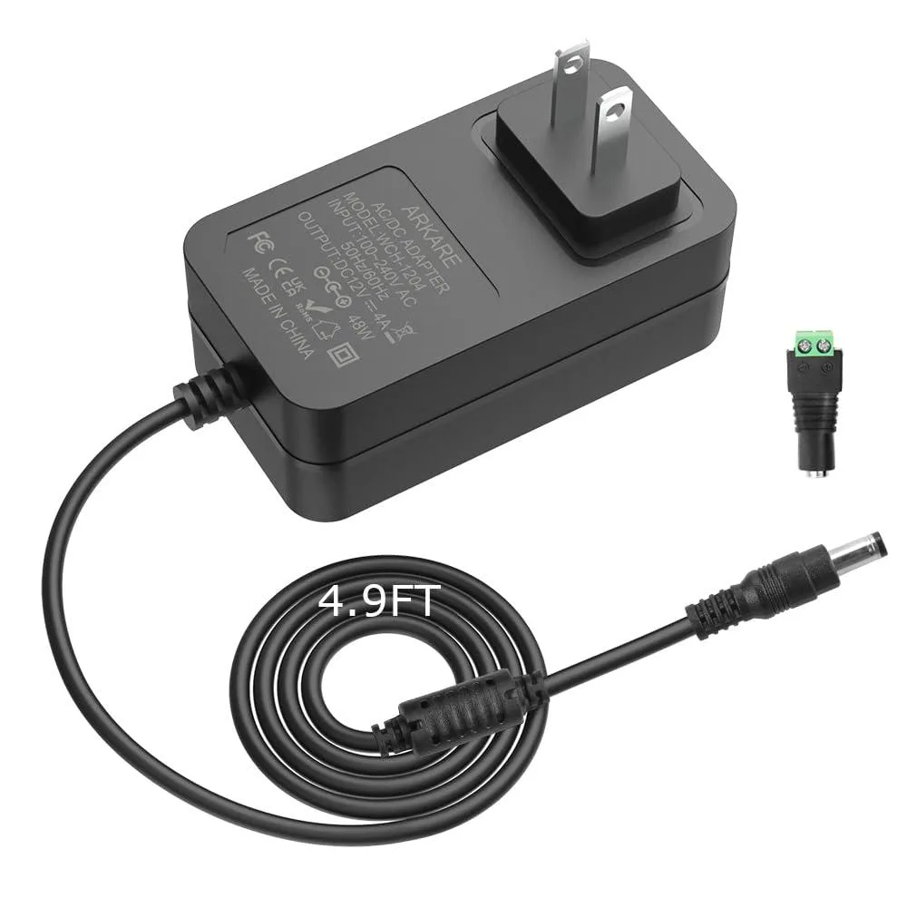  12V 4A Power Supply Adapter 48W 5.5x2.5mm Jack 4.9FT — product photo