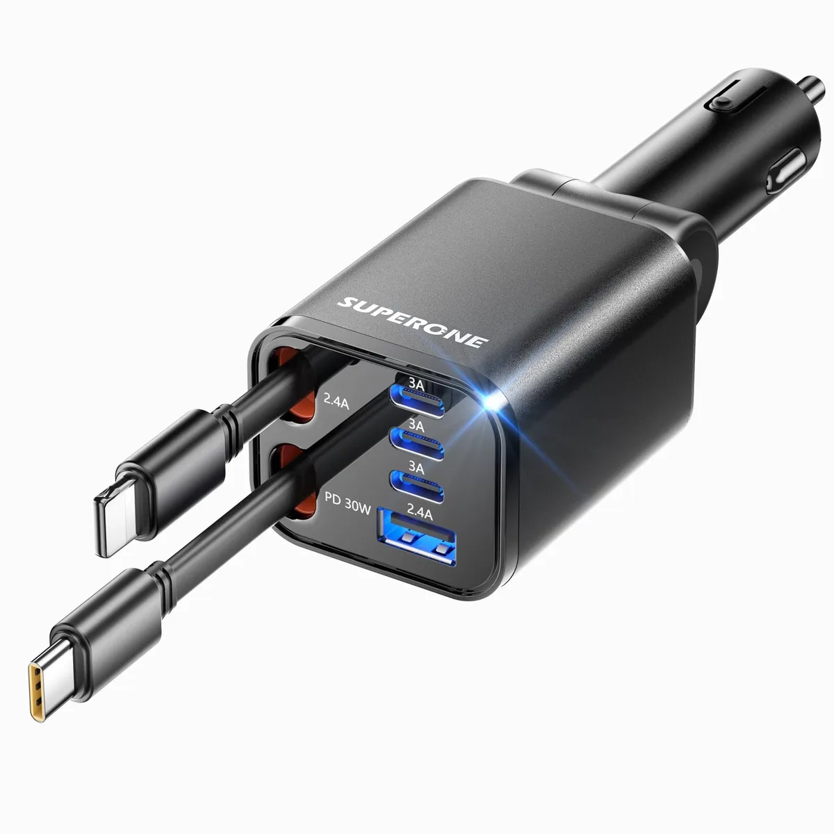 Audiovox - Generic Audiovox - Generic SUPERONE 99W Retractable Car Charger Black — product photo