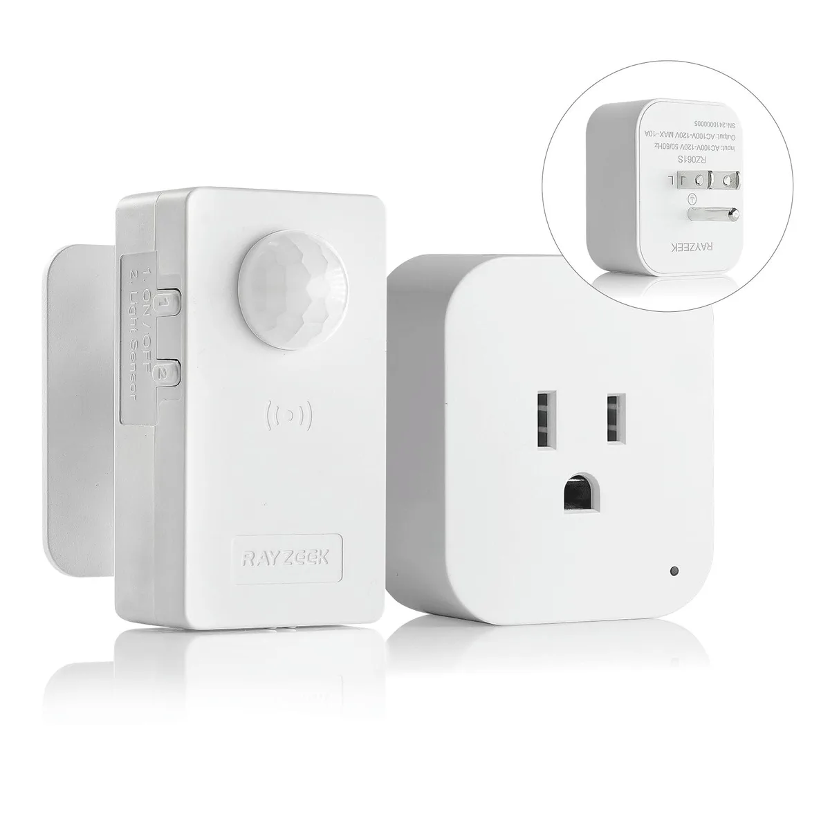 Black wireless motion sensor plug kit with compact receiver and PIR sensor unit