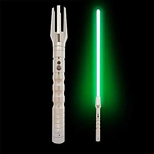 gengyouyuan gengyouyuan Lightsaber Heavy Dueling Metal Handle Force FX LED USB Rechargeable Silver Handle Green Light — product photo