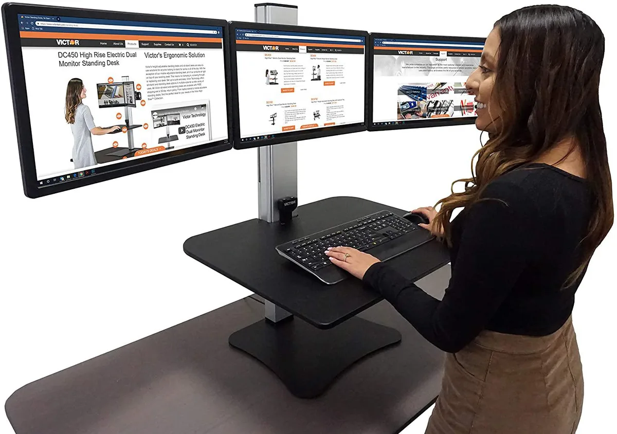 Victor Victor DC475 Sit-Stand Desk Triple Monitor Black Aluminium 28x23 20 12.5 — product photo
