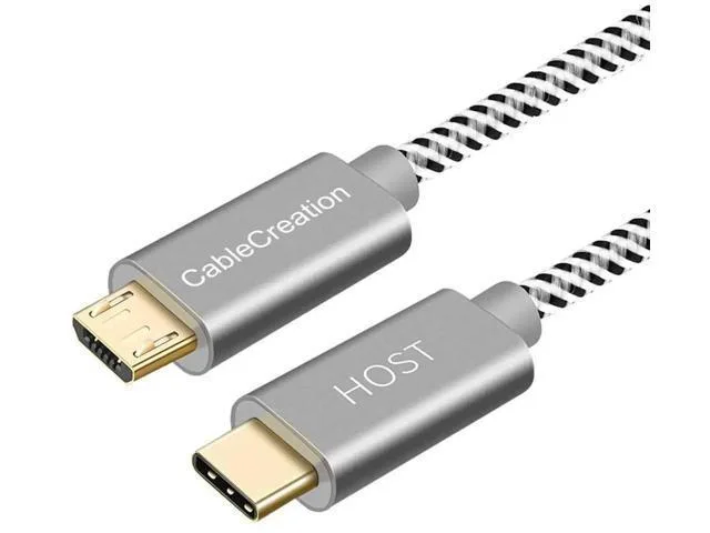 Space gray braided USB-C to Micro USB cable, 3.3 ft
