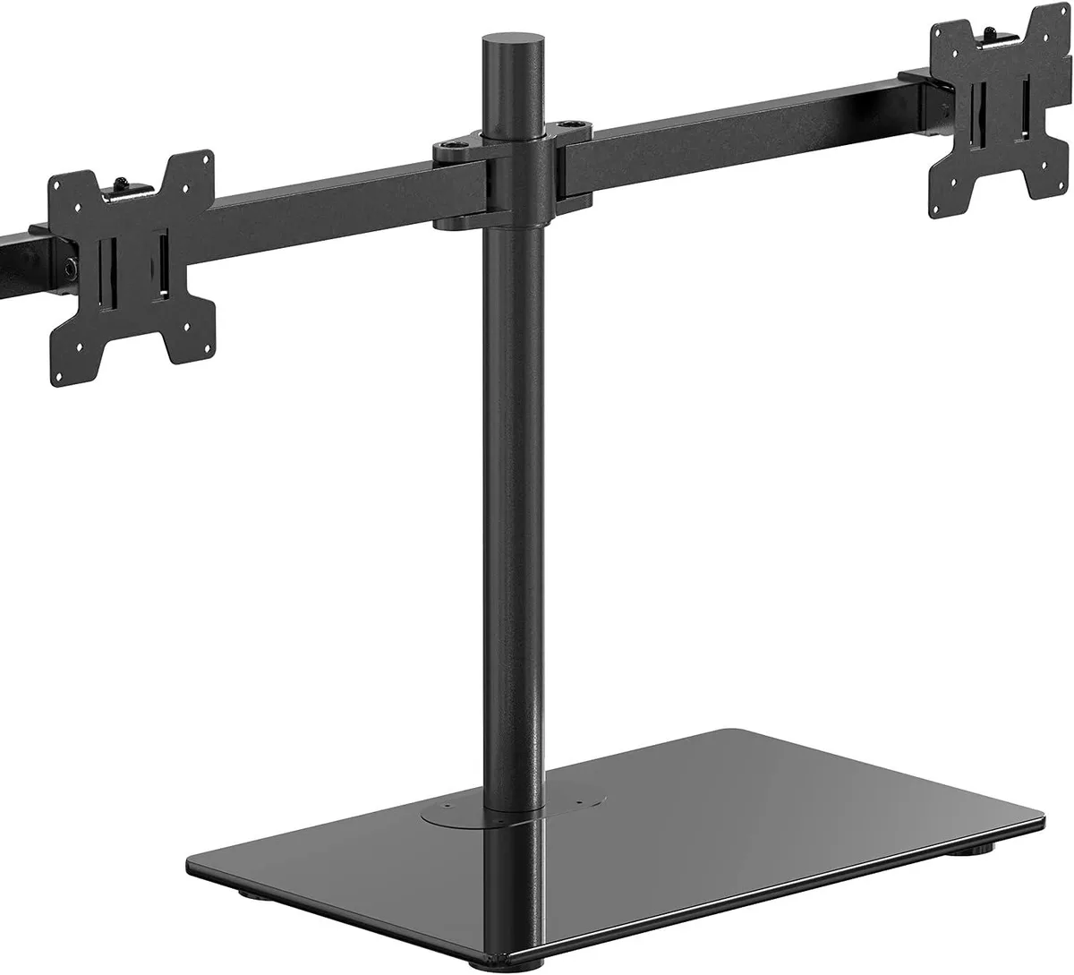 PISKEKAT PISKEKAT Dual Monitor Stand 27in 22lb Glass Base Grommet — product photo
