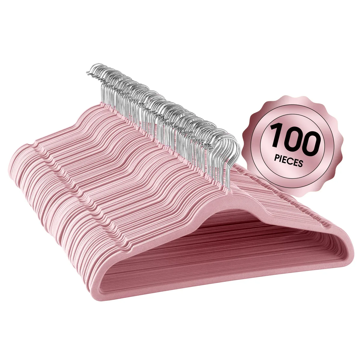 Elama Elama PINKHANGER100PC 100-piece velvet hanger set, .2" thick, 360° swivel hooks — product photo