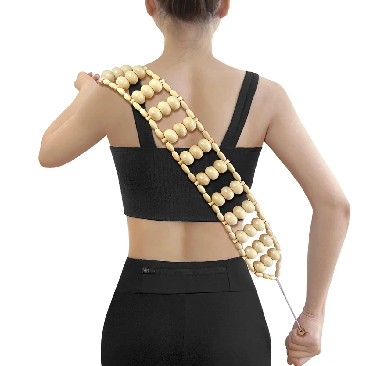  Wood Back Massager Roller Rope w/ Extra Long Body, 12 Rollers, 36 Beads, 28" Length, Sports Medicine — product photo