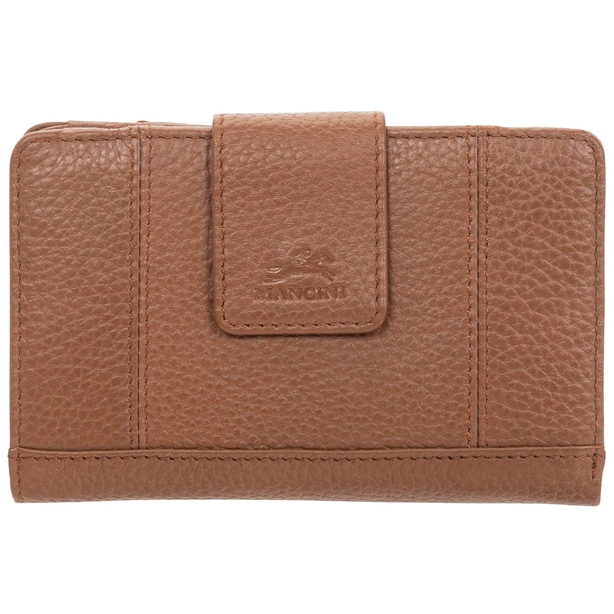 Mancini Leather Goods Mancini Leather Goods Pebbled RFID Medium Clutch Wallet Camel 17 card slots — product photo