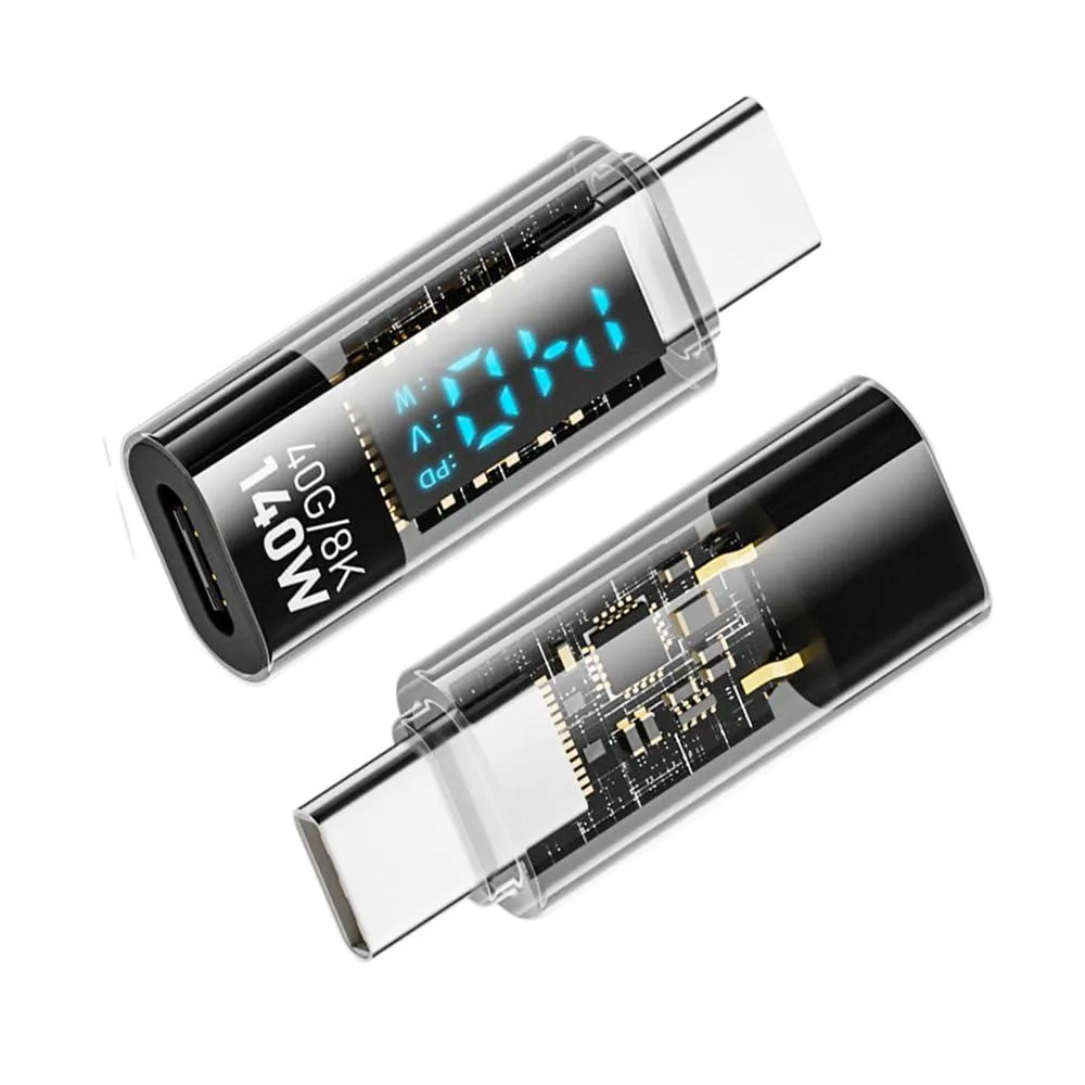 Fervit Fervit Transparent USB-C Male to Female Adapter USB4.0 40Gbps 140W LED Display — product photo