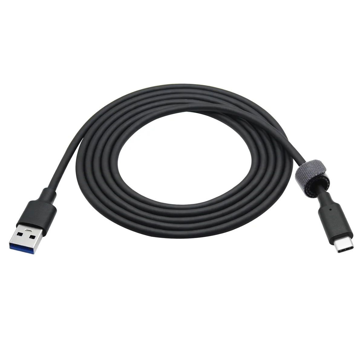 Six-foot black PVC cable with USB-A and USB-C male connectors