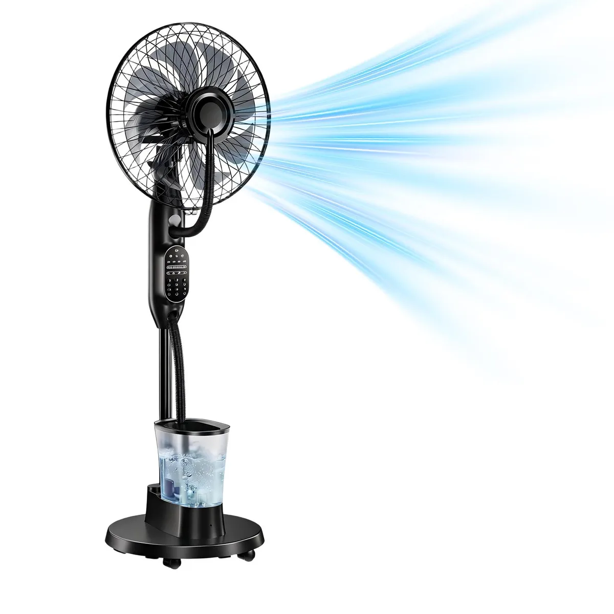 ODM misting fan with 2.6L transparent tank 70° horizontal 15° vertical oscillation