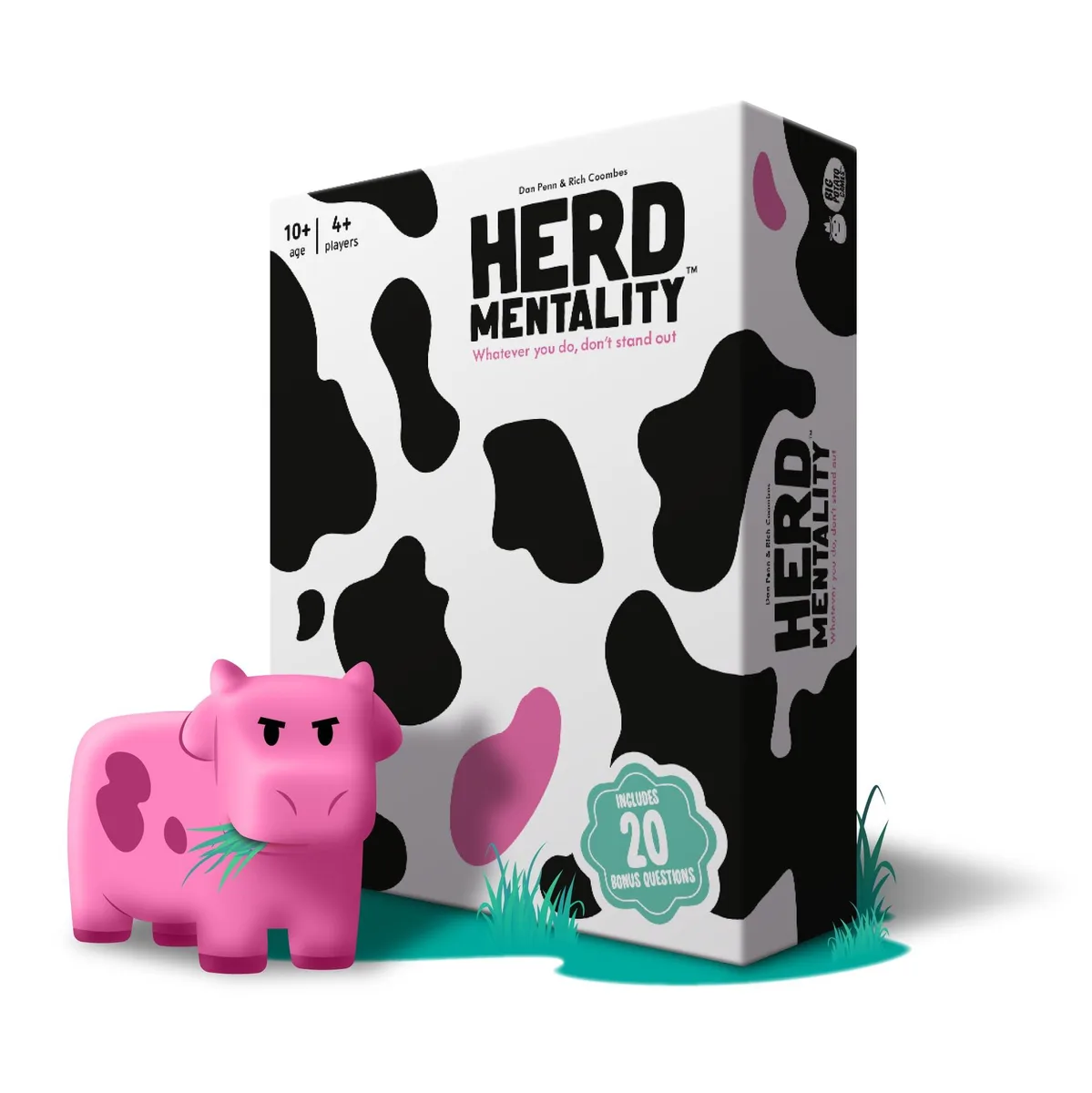 Pink boxed board game with cow-themed artwork