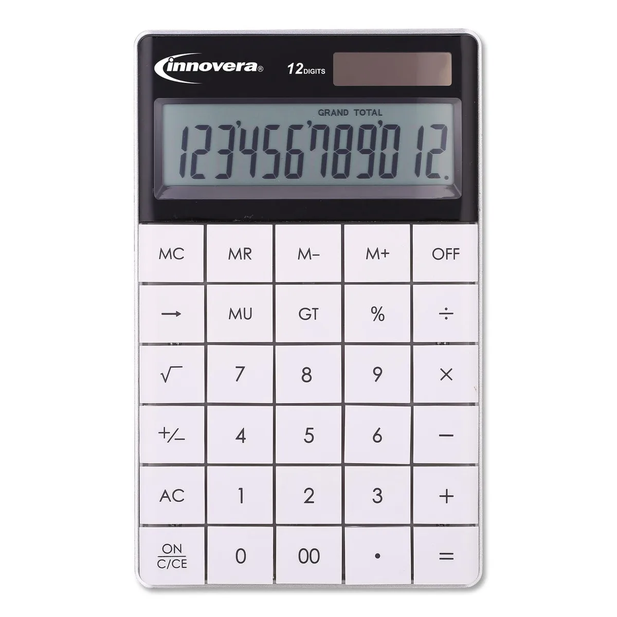 Transparent calculator with large buttons and 12-digit LCD display