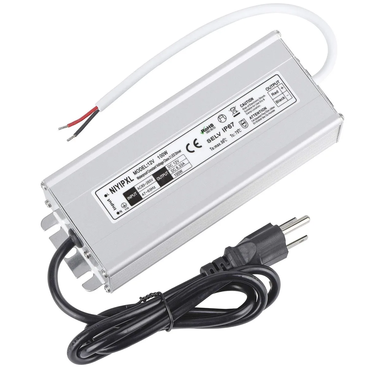 KEHIPI KEHIPI PFH-100W-12V 100W IP67 LED Driver 85-265V AC to 12V DC 8.33A power adapter — product photo