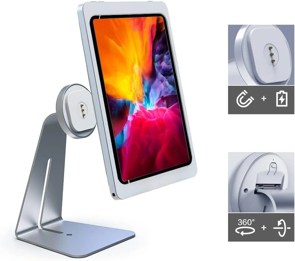 EMONITA EMONITA Magnetic iPad Stand Silver 360° Charging Port — product photo