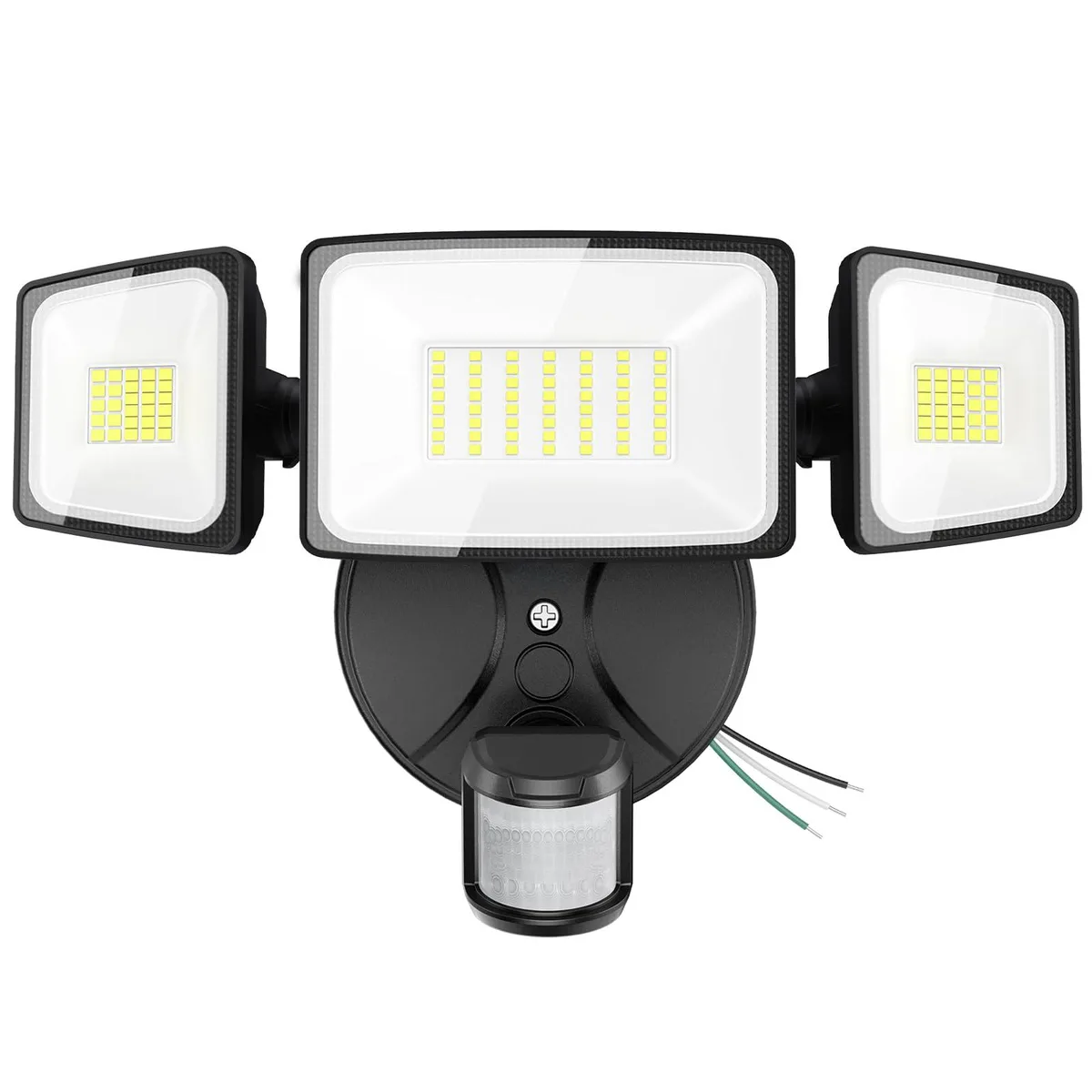 Three-head LED floodlight, adjustable arms, dark aluminium housing, IP65 rated