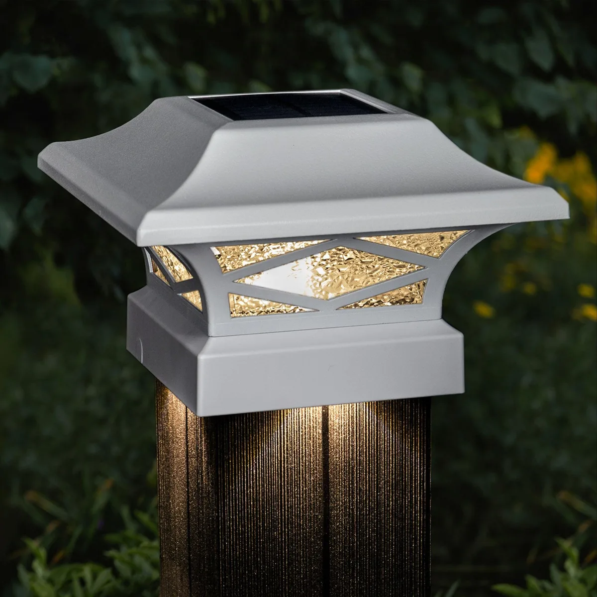 Classy Caps Mfg. Inc. Classy Caps Mfg. Inc. Kingsbridge White Dual Lighted Solar Post Cap 2 Pack — product photo