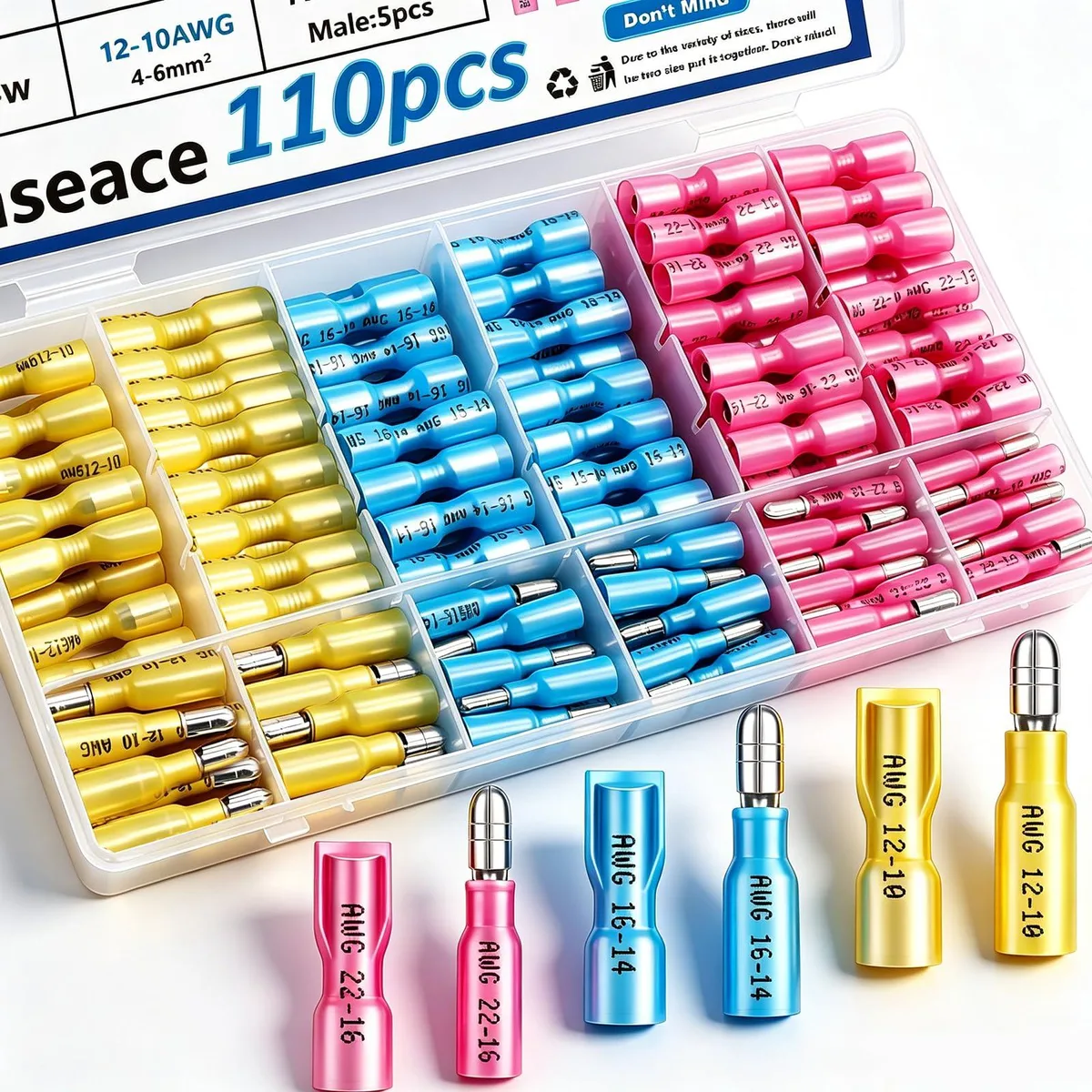 110PCS Heat Shrink Bullet Connectors Kit 22-10AWG Blue — product photo