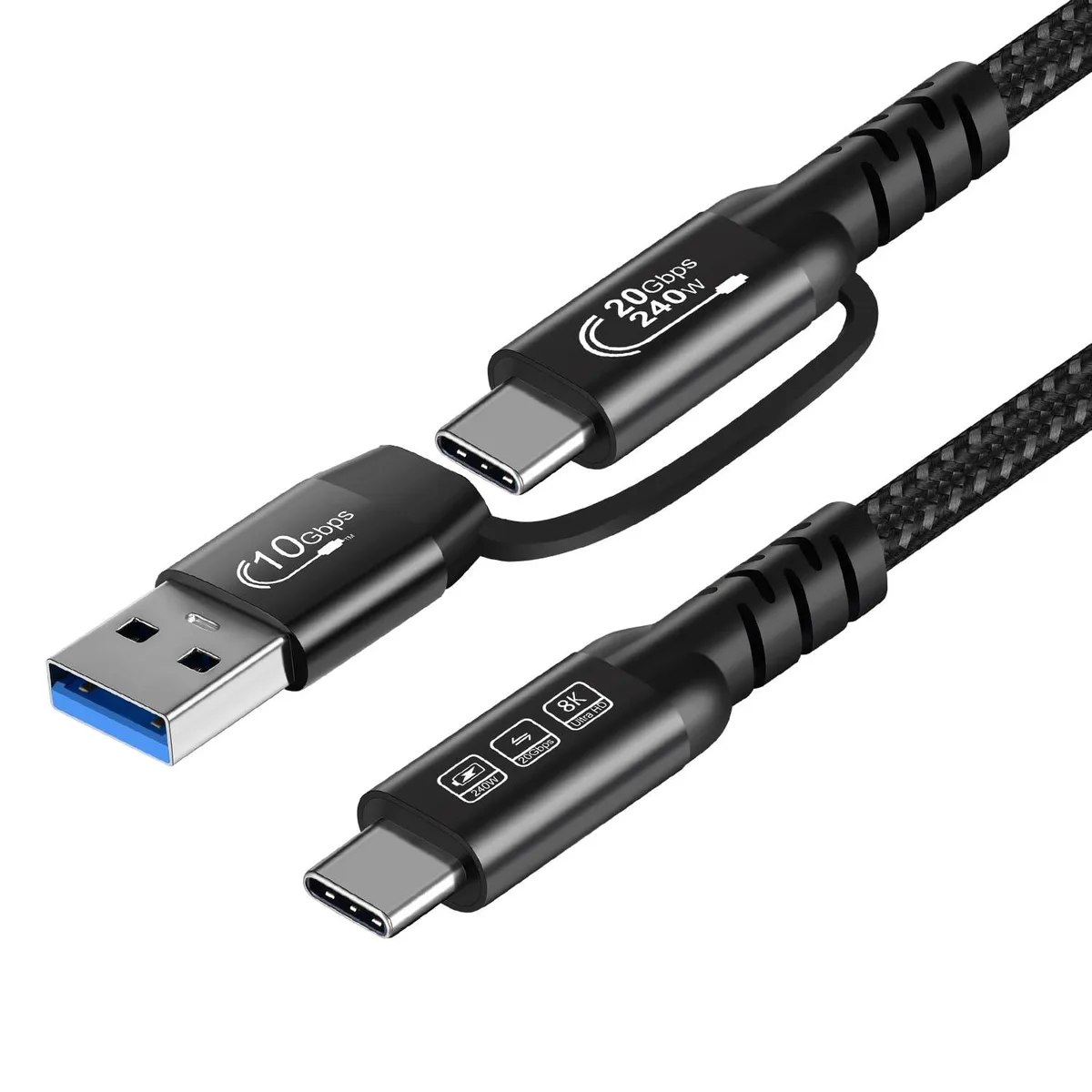 BUCIER BUCIER USB 3.2 Type C Male to Male Detachable 0.5m 20Gbps 240W 8K Braided Cable — product photo