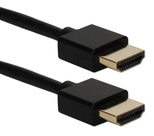 Thin flexible HDMI cable with gold-plated male connectors on both ends, 3 ft long