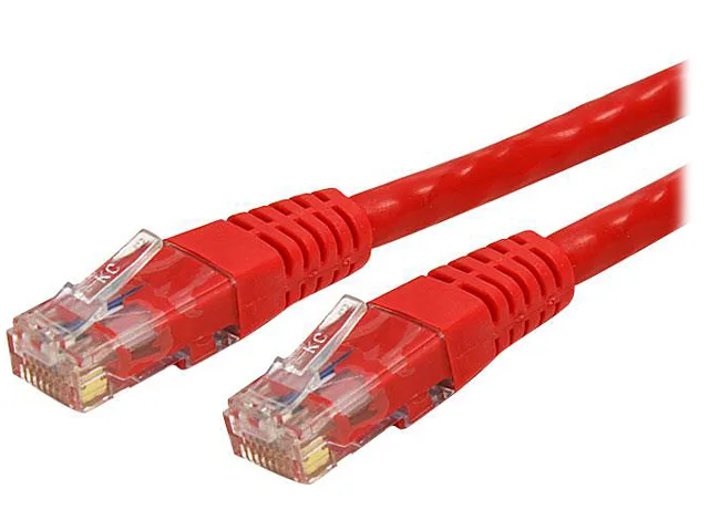 Red 50 ft Cat6 UTP patch cable with molded RJ45 connectors