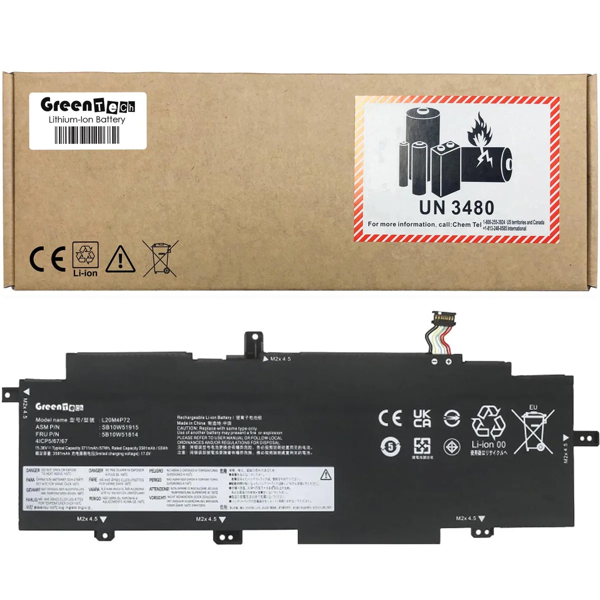 GreenTechLLC GreenTechLLC L20M4P72 laptop battery 15.36V 54Wh 4-cell for ThinkPad T14s Gen 2 — product photo