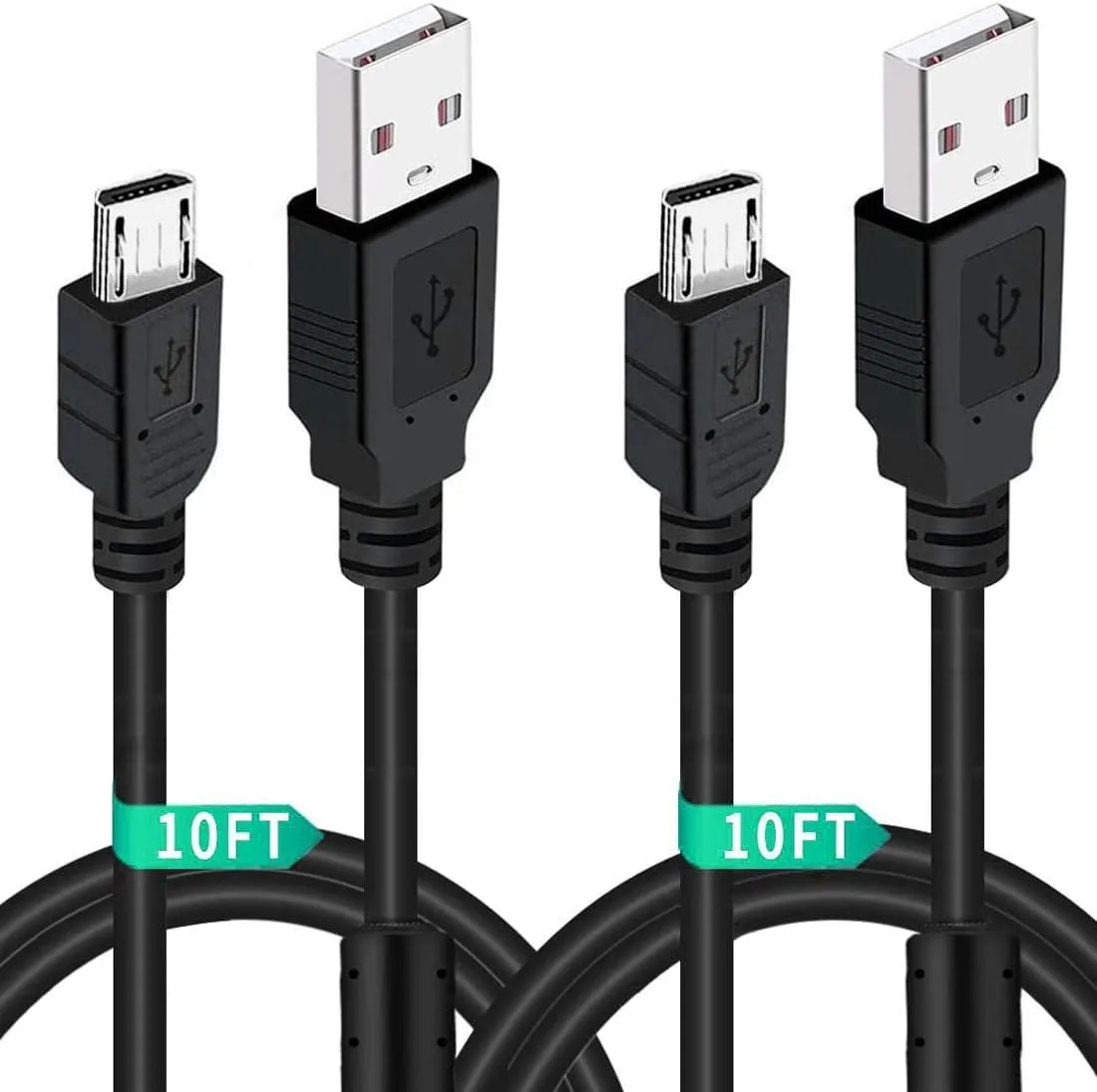 Two 10ft micro USB charging cables with ferrite cores
