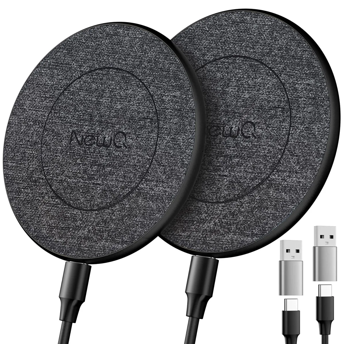 Two fabric-finish wireless charging pads with side LED indicators