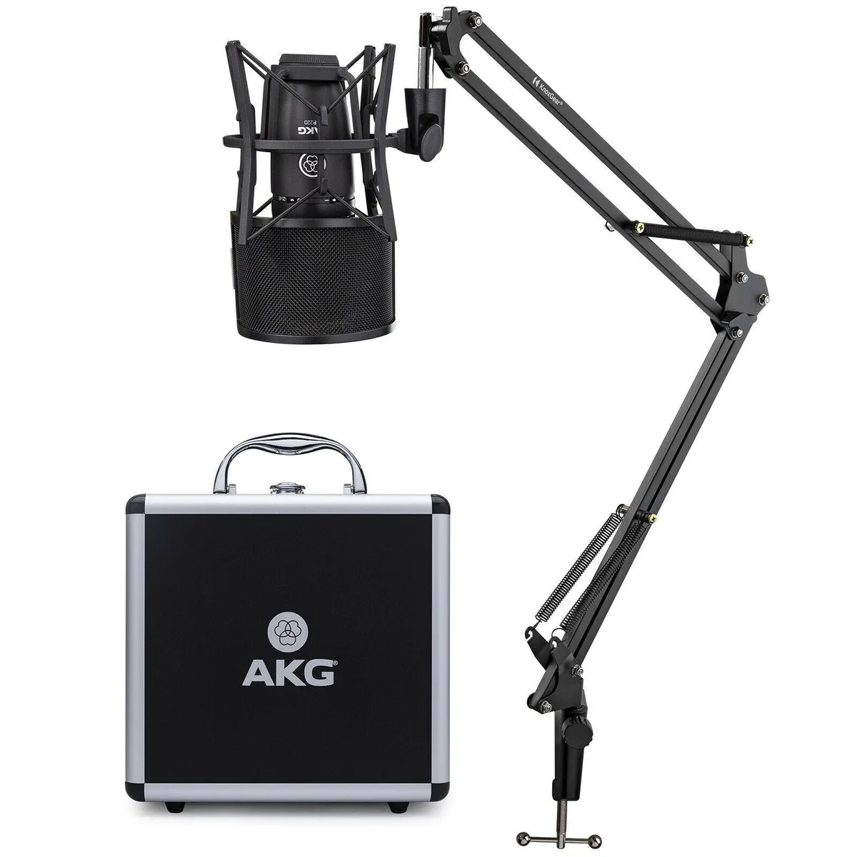 AKG ACOUSTICS AKG P220 Condenser Microphone Bundle with Shock Mount, Case, Boom Arm, Pop Filter — product photo